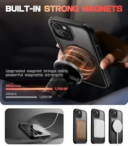 Mobnano for iPhone 15 Case with Stand, Compatible with MagSafe, Crystal Clear Back, Military-Grade Protection, Magnetic Ring Holder & Protective Bumpers, Non-Yellowing Scratch-Resistant - Black - 3