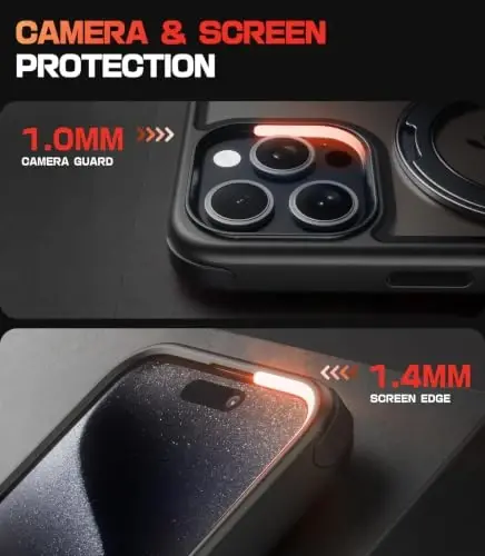 Mobnano for iPhone 15 Pro Max Case with 360° Rotating Ring Stand | Camera Button Guard, Fast wireless charger stand, Compatible with MagSafe iPhone 15 Pro Max phone Cover – Black - 5