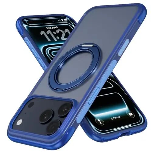 Mobnano for iPhone 17/18 Pro Max Case with 360° Rotating Ring Stand | Classic Aesthetics, Fast wireless charger stand, Compatible with MagSafe iPhone 17/18 Pro Max phone cover case – Blue - MOBNANO