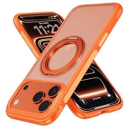 Mobnano for iPhone 17/18 Pro Max Case with 360° Rotating Ring Stand | Classic Aesthetics, Fast wireless charger stand, Compatible with MagSafe iPhone 17/18 Pro Max phone cover case – Orange - MOBNANO
