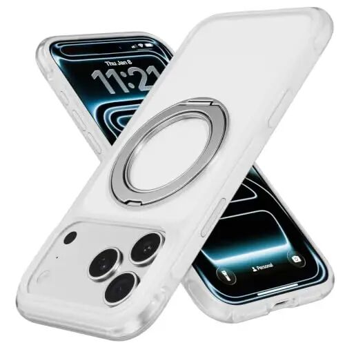 Mobnano for iPhone 17/18 Pro Max Case with 360° Rotating Ring Stand | Classic Aesthetics, Fast wireless charger stand, Compatible with MagSafe iPhone 17/18 Pro Max phone cover case – White - MOBNANO