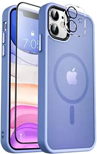 MOCCA Strong Magnetic for iPhone 11 Phone Case,[Compatible with Magsafe][Glass Screen Protector+Camera Lens Protector] Slim Thin Shockproof Cover Case for iPhone 11 6.1 inch, Blue - 1