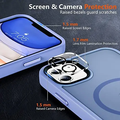 MOCCA Strong Magnetic for iPhone 11 Phone Case,[Compatible with Magsafe][Glass Screen Protector+Camera Lens Protector] Slim Thin Shockproof Cover Case for iPhone 11 6.1 inch, Blue - 5