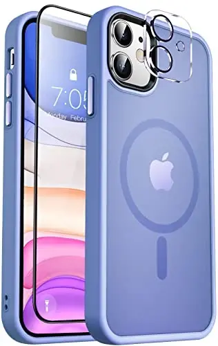 MOCCA Strong Magnetic for iPhone 11 Phone Case,[Compatible with Magsafe][Glass Screen Protector+Camera Lens Protector] Slim Thin Shockproof Cover Case for iPhone 11 6.1 inch, Blue 