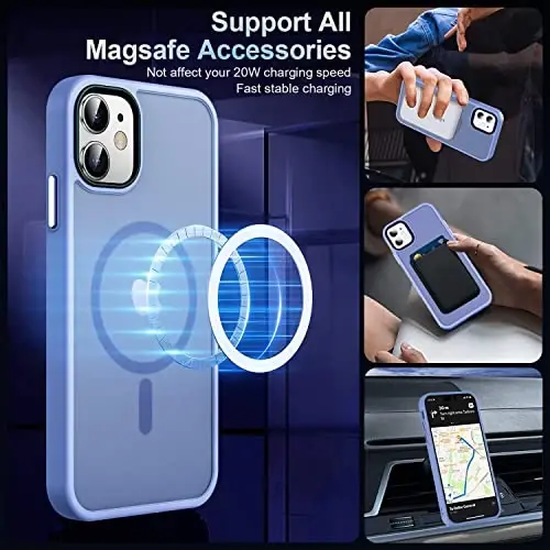 MOCCA iPhone 11 için Güçlü Manyetik Telefon Kılıfı, [Magsafe ile Uyumlu] [Cam Ekran Koruyucu+Kamera Lens Koruyucu] iPhone 11 6.1 inç için İnce Darbe Emici Kılıf, Mavi - 2