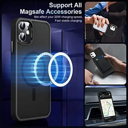 MOCCA Strong Magnetic for iPhone 11 Phone Case,[Compatible with Magsafe][Glass Screen Protector+Camera Lens Protector] Slim Thin Shockproof Cover Case for iPhone 11 6.1 inch, Black - 2