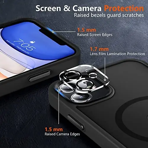 MOCCA iPhone 11 için Güçlü Manyetik Telefon Kılıfı, [Magsafe ile Uyumlu] [Cam Ekran Koruyucu+Kamera Lens Koruyucu] iPhone 11 6.1 inç için İnce Darbeye Dayanıklı Kapak Kılıfı, Siyah - 5