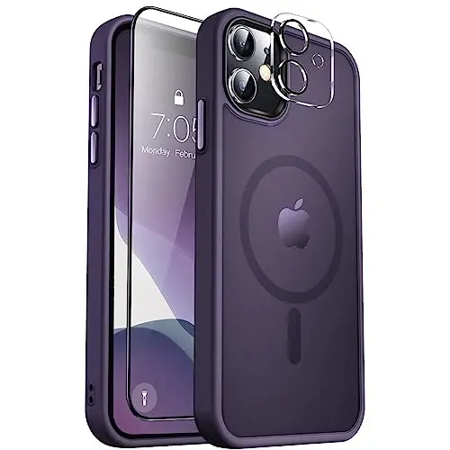 MOCCA Strong Magnetic for iPhone 11 Phone Case,[Compatible with Magsafe][Glass Screen Protector+Camera Lens Protector] Slim Thin Shockproof Cover Case for iPhone 11 6.1 inch,Midnight Purple 