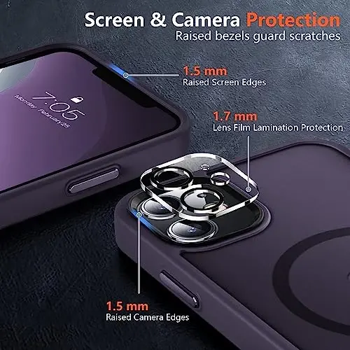 MOCCA iPhone 11 için Güçlü Manyetik Telefon Kılıfı,[Magsafe ile Uyumlu][Cam Ekran Koruyucu+Kamera Lens Koruyucu] iPhone 11 6.1 inç için İnce Darbeye Dayanıklı Kapak Kılıfı,Gece Yarısı Moru - 5