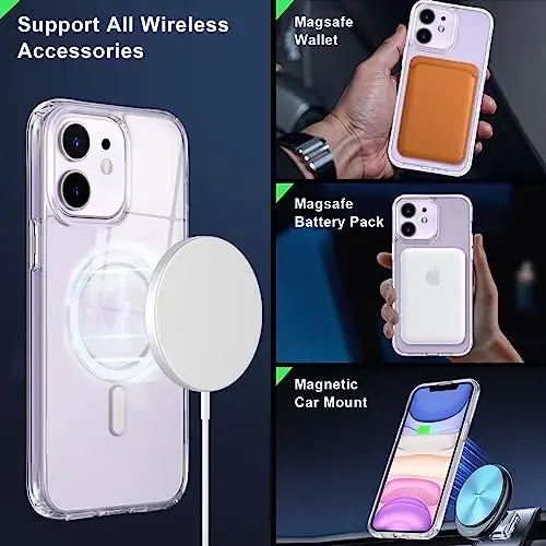 MOCCA Strong Magnetic for iPhone 11 Case,[Compatible with Magsafe][Anti Yellowing][Glass Screen Protector+Camera Lens Protector]Slim Thin Shockproof Protective Cover Case for iPhone 11 6.1 inch,Clear - MOCCA (1)