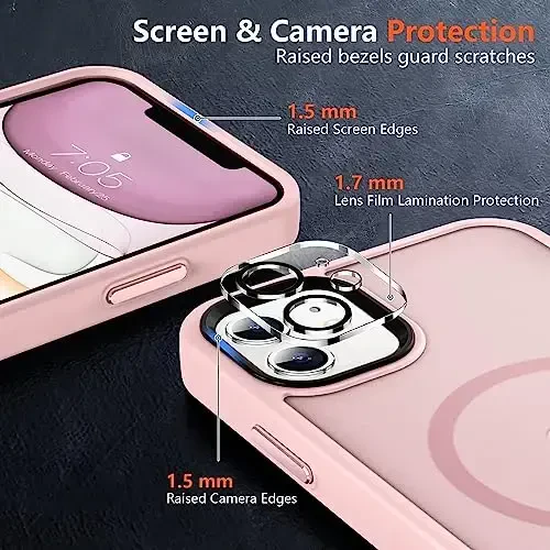 MOCCA Strong Magnetic for iPhone 11 Case,[Compatible with Magsafe][Glass Screen Protector+Camera Lens Protector] Slim Thin Shockproof Cover Case for iPhone 11 6.1 inch, Pink - 5
