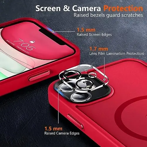 MOCCA iPhone 11 uchun kuchli magnitli gʻilof, [Magsafe bilan mos] [Shisha ekran himoyachisi+Kamera linzalari himoyachisi] iPhone 11 6.1 dyuym uchun ingichka zarbga chidamli gʻilof, Qizil - 5