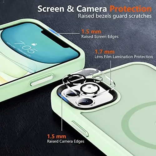 MOCCA iPhone 11 uchun kuchli magnitli telefon g'ilofi, [Magsafe bilan mos keladi][Shisha ekran himoyachisi+Kamera linzalari himoyachisi] iPhone 11 6.1 dyuym uchun ingichka zarbga chidamli g'ilof, och yashil - 5