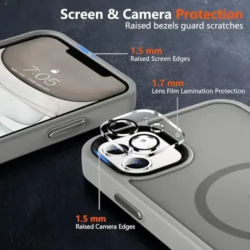 MOCCA iPhone 11 uchun kuchli magnitli telefon g'ilofi, [Magsafe bilan mos], [Shisha ekran himoyachisi+Kamera linzalari himoyachisi] iPhone 11 6.1 dyuym uchun ingichka zarbga chidamli g'ilof, Titan kulrang - 5