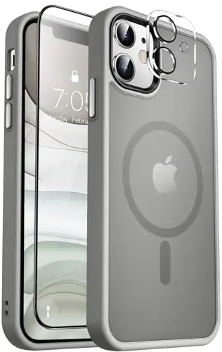 MOCCA iPhone 11 uchun kuchli magnitli telefon g'ilofi, [Magsafe bilan mos], [Shisha ekran himoyachisi+Kamera linzalari himoyachisi] iPhone 11 6.1 dyuym uchun ingichka zarbga chidamli g'ilof, Titan kulrang 