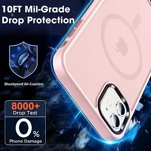 MOCCA iPhone 12 Case/iPhone 12 Pro uchun kuchli magnitli g‘ilof, [Magsafe bilan mos][Harbiy darajadagi tushishdan himoya] iPhone 12/12 Pro uchun ingichka zarbga chidamli yarim shaffof himoya telefoni g‘ilofi, Pushti - 4