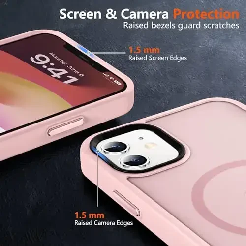 MOCCA iPhone 12 Case/iPhone 12 Pro uchun kuchli magnitli g‘ilof, [Magsafe bilan mos][Harbiy darajadagi tushishdan himoya] iPhone 12/12 Pro uchun ingichka zarbga chidamli yarim shaffof himoya telefoni g‘ilofi, Pushti - 5