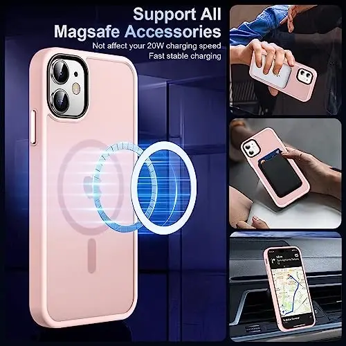 MOCCA iPhone 12 Case/iPhone 12 Pro uchun kuchli magnitli g‘ilof, [Magsafe bilan mos][Harbiy darajadagi tushishdan himoya] iPhone 12/12 Pro uchun ingichka zarbga chidamli yarim shaffof himoya telefoni g‘ilofi, Pushti - 2