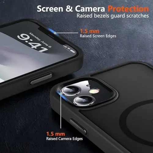 MOCCA iPhone 12 Kılıfı/iPhone 12 Pro Kılıfı için Güçlü Manyetik, [Magsafe ile Uyumlu][Askeri Sınıf Düşme Koruması] iPhone 12/12 Pro için İnce Darbeye Dayanıklı Yarı Saydam Koruyucu Telefon Kılıfı, Siyah - 5