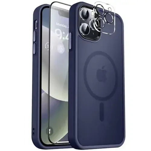 MOCCA Strong Magnetic for iPhone 12 Pro Max Case,[Compatible with Magsafe][Glass Screen Protector+Camera Lens Protector] Slim Thin Shockproof Cover Phone Case for iPhone 12 Pro Max 6.7
