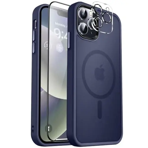 MOCCA iPhone 12 Pro Max için Güçlü Manyetik Kılıf, [Magsafe ile Uyumlu] [Cam Ekran Koruyucu+Kamera Lens Koruyucu] İnce Darbeye Dayanıklı Kapaklı Telefon Kılıfı iPhone 12 Pro Max 6.7