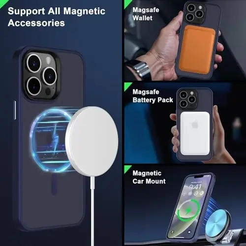 MOCCA iPhone 12 Pro Max için Güçlü Manyetik Kılıf, [Magsafe ile Uyumlu] [Cam Ekran Koruyucu+Kamera Lens Koruyucu] İnce Darbeye Dayanıklı Kapaklı Telefon Kılıfı iPhone 12 Pro Max 6.7