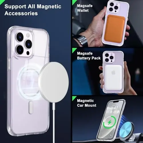 MOCCA Strong Magnetic for iPhone 12 Pro Max Case,[Compatible with Magsafe][Glass Screen Protector+Camera Lens Protector] Slim Thin Shockproof Cover Phone Case for iPhone 12 Pro Max 6.7