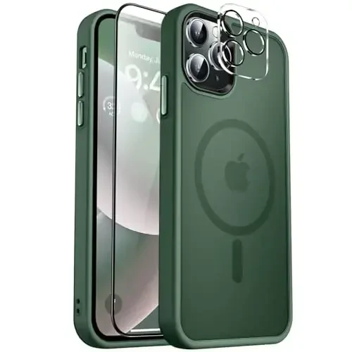 MOCCA iPhone 12 Pro Max uchun kuchli magnitli g‘ilof, [Magsafe bilan mos keladi] [Shisha ekran himoyachisi + kamera linzalari himoyachisi] Yupqa zarbga chidamli g‘ilof iPhone 12 Pro Max 6.7