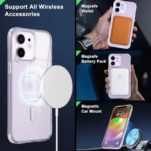 MOCCA Strong Magnetic for iPhone 12 Case/12 Pro Case, [Anti Yellowing][Compatible with Magsafe][Mil-Grade Drop Protection] Slim Thin Shockproof Protective Phone Case for iPhone 12/12 Pro 6.1”, Clear - 2