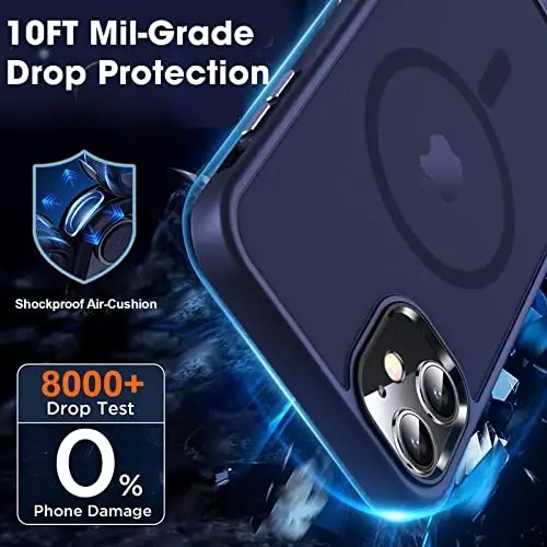 MOCCA Strong Magnetic for iPhone 12 Case/iPhone 12 Pro Case, [Compatible with Magsafe][Mil-Grade Drop Protection] Slim Shockproof Translucent Protective Phone Case for iPhone 12/12 Pro, Deep Blue - 4