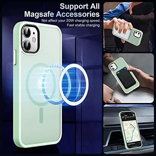 MOCCA Strong Magnetic for iPhone 12 Case/iPhone 12 Pro Case, [Compatible with Magsafe][Mil-Grade Drop Protection] Slim Shockproof Translucent Protective Phone Case for iPhone 12/12 Pro, Light Green - 2