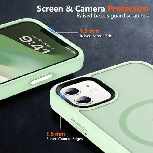 MOCCA Strong Magnetic for iPhone 12 Case/iPhone 12 Pro Case, [Compatible with Magsafe][Mil-Grade Drop Protection] Slim Shockproof Translucent Protective Phone Case for iPhone 12/12 Pro, Light Green - 5