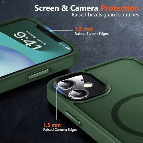 MOCCA Strong Magnetic for iPhone 12 Case/iPhone 12 Pro Case, [Compatible with Magsafe][Mil-Grade Drop Protection] Slim Shockproof Translucent Protective Phone Case for iPhone 12/12 Pro, Midnight Green - 5