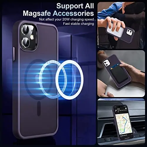 MOCCA iPhone 12/iPhone 12 Pro Kılıfı için Güçlü Manyetik, [Magsafe Uyumlu][Askeri Sınıf Düşme Koruması] İnce Darbeye Dayanıklı Yarı Saydam Koruyucu Telefon Kılıfı, Derin Mor - 2