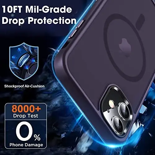 MOCCA iPhone 12/iPhone 12 Pro Kılıfı için Güçlü Manyetik, [Magsafe Uyumlu][Askeri Sınıf Düşme Koruması] İnce Darbeye Dayanıklı Yarı Saydam Koruyucu Telefon Kılıfı, Derin Mor - 4