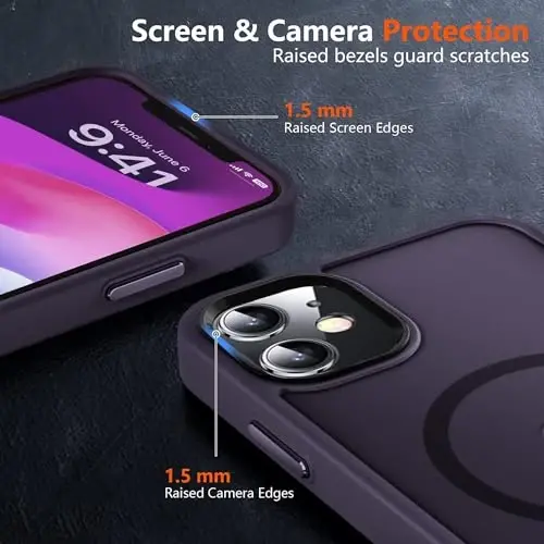 MOCCA iPhone 12/iPhone 12 Pro Kılıfı için Güçlü Manyetik, [Magsafe Uyumlu][Askeri Sınıf Düşme Koruması] İnce Darbeye Dayanıklı Yarı Saydam Koruyucu Telefon Kılıfı, Derin Mor - 5