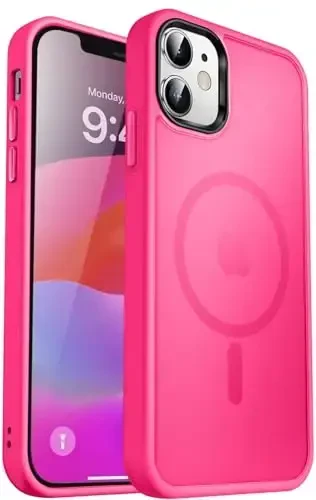 MOCCA Strong Magnetic for iPhone 12 Case/iPhone 12 Pro Case,[Compatible with Magsafe][Mil-Grade Drop Protection] Slim Shockproof Translucent Protective Phone Case for iPhone 12/12 Pro,Hot Pink 