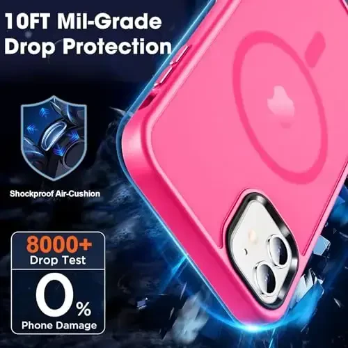 MOCCA Strong Magnetic for iPhone 12 Case/iPhone 12 Pro Case,[Compatible with Magsafe][Mil-Grade Drop Protection] Slim Shockproof Translucent Protective Phone Case for iPhone 12/12 Pro,Hot Pink - 4