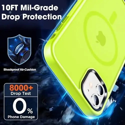 MOCCA Strong Magnetic for iPhone 12 Case/iPhone 12 Pro Case,[Compatible with Magsafe][Mil-Grade Drop Protection]Slim Shockproof Translucent Protective Phone Case for iPhone 12/12 Pro,Fluorescent Green - 4