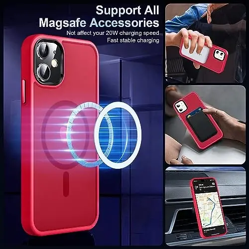 MOCCA Strong Magnetic for iPhone 12 Case/iPhone 12 Pro Case, [Compatible with Magsafe][Mil-Grade Drop Protection] Slim Shockproof Translucent Protective Phone Case for iPhone 12/12 Pro,Red - 2