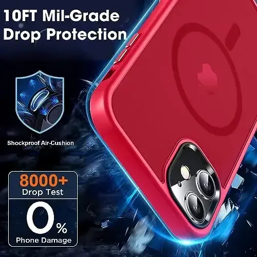 MOCCA Strong Magnetic for iPhone 12 Case/iPhone 12 Pro Case, [Compatible with Magsafe][Mil-Grade Drop Protection] Slim Shockproof Translucent Protective Phone Case for iPhone 12/12 Pro,Red - 4