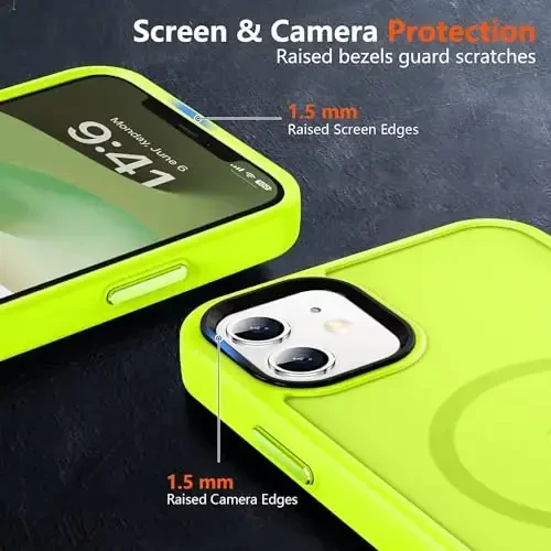 MOCCA iPhone 12/iPhone 12 Pro uchun kuchli magnitli g'ilof, [Magsafe bilan mos], [Harbiy darajadagi tushishdan himoya] iPhone 12/12 Pro uchun nozik zarbga chidamli yarim shaffof himoya telefon g'ilofi, lyuminestsent yashil - 5