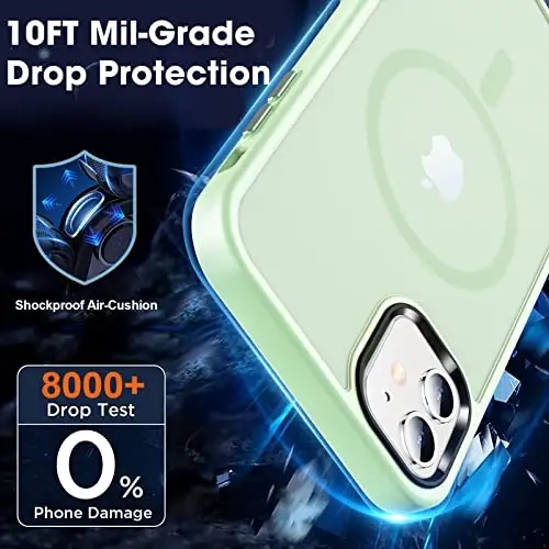 MOCCA iPhone 12/iPhone 12 Pro uchun kuchli magnitli g'ilof, [Magsafe bilan mos] [Harbiy darajadagi zarbadan himoya] iPhone 12/12 Pro uchun ingichka zarbga chidamli yarim shaffof himoya telefon g'ilofi, och yashil - 4