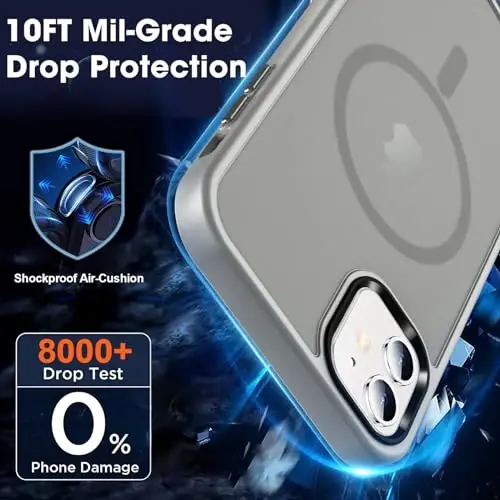 MOCCA iPhone 12/iPhone 12 Pro uchun kuchli magnitli g‘ilof, [Magsafe bilan mos keladi][Harbiy standartdagi tushishdan himoya] iPhone 12/12 Pro uchun ingichka zarbga chidamli yarim shaffof himoya telefon g‘ilofi, titanium kulrang - 4