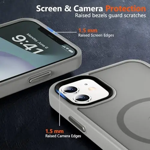 MOCCA iPhone 12/iPhone 12 Pro uchun kuchli magnitli g‘ilof, [Magsafe bilan mos keladi][Harbiy standartdagi tushishdan himoya] iPhone 12/12 Pro uchun ingichka zarbga chidamli yarim shaffof himoya telefon g‘ilofi, titanium kulrang - 5