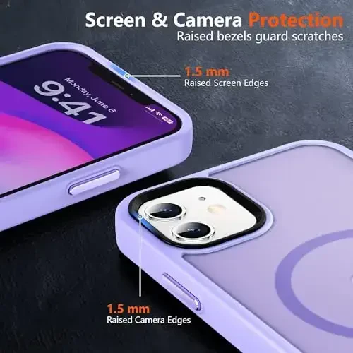 MOCCA iPhone 12/iPhone 12 Pro uchun kuchli magnitli g‘ilof, [Magsafe bilan mos][Harbiy darajadagi tushishdan himoya] iPhone 12/12 Pro uchun ingichka zarbga chidamli yarim shaffof himoya telefon g‘ilofi, och binafsha - 5