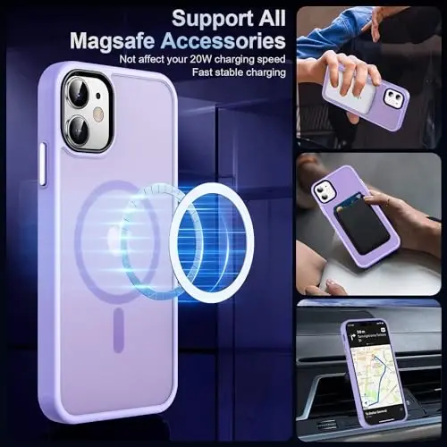 MOCCA iPhone 12/iPhone 12 Pro uchun kuchli magnitli g‘ilof, [Magsafe bilan mos][Harbiy darajadagi tushishdan himoya] iPhone 12/12 Pro uchun ingichka zarbga chidamli yarim shaffof himoya telefon g‘ilofi, och binafsha - 2