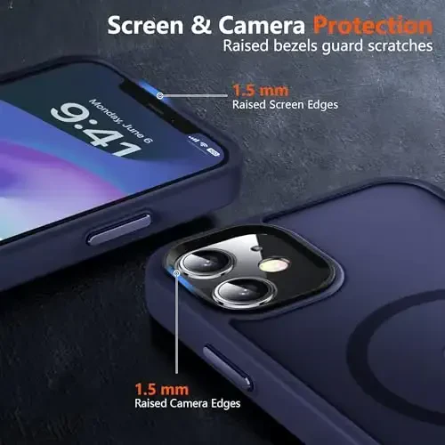 MOCCA iPhone 12/iPhone 12 Pro uchun kuchli magnitli g‘ilofi, [Magsafe bilan mos keladi][Harbiy darajadagi tushishdan himoya] iPhone 12/12 Pro uchun ingichka zarbga chidamli yarim shaffof himoya telefon g‘ilofi, to‘q ko‘k - 5