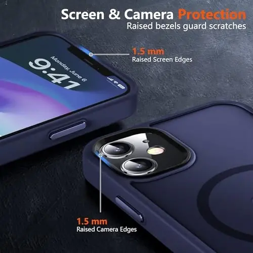 MOCCA iPhone 12/iPhone 12 Pro uchun kuchli magnitli g‘ilofi, [Magsafe bilan mos keladi][Harbiy darajadagi tushishdan himoya] iPhone 12/12 Pro uchun ingichka zarbga chidamli yarim shaffof himoya telefon g‘ilofi, to‘q ko‘k - 5