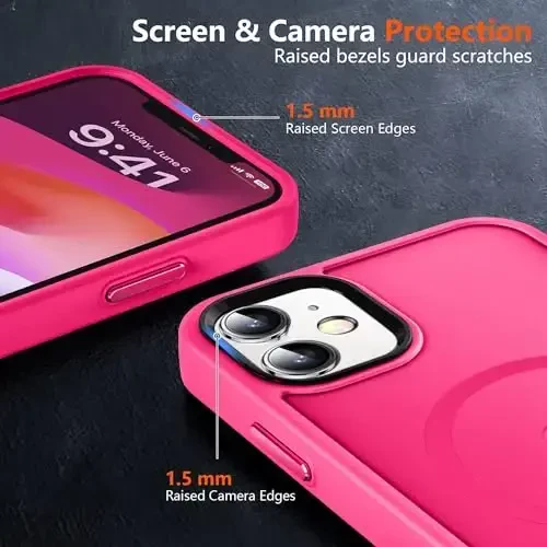 MOCCA iPhone 12/iPhone 12 Pro uchun kuchli magnitli g'ilof,[Magsafe bilan mos keladi][Harbiy darajadagi tushishdan himoya] Yupqa zarbga chidamli yarim shaffof himoya g'ilofi iPhone 12/12 Pro uchun,Hot Pink - 5